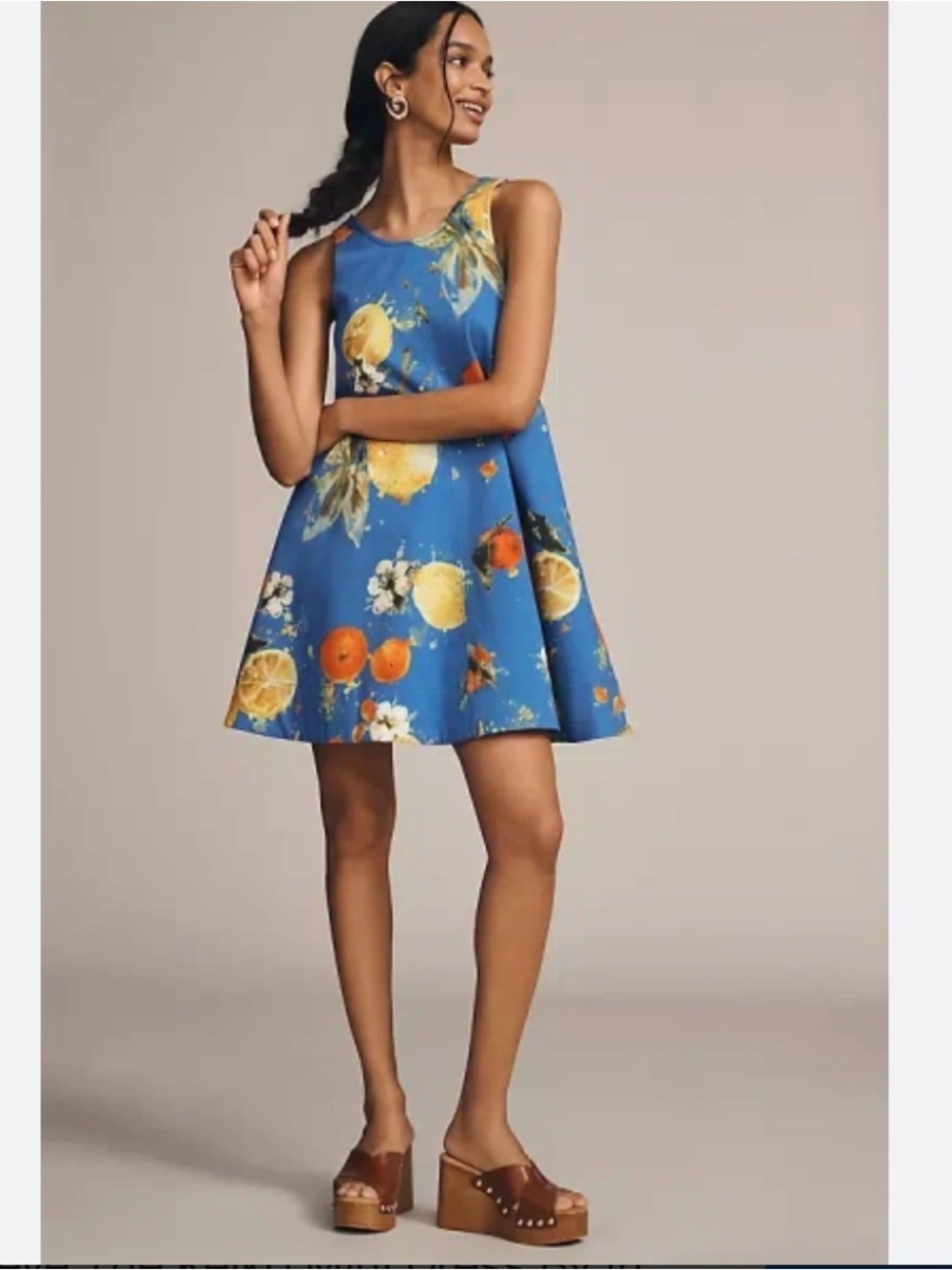 Anthropologie Blue Citrus & Floral Shift Dress